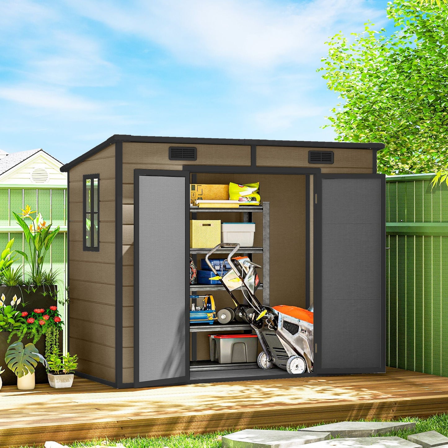 8' x 4' Plastic Outdoor Storage Shed with Floor, Window, Lockable