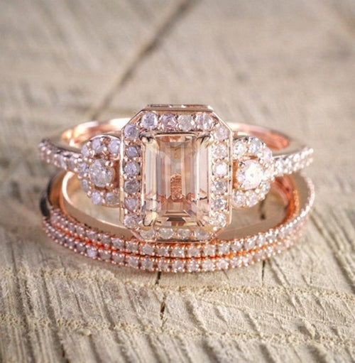 New Product Hot Sale 18k Rose Gold Plated Ring Set, European and