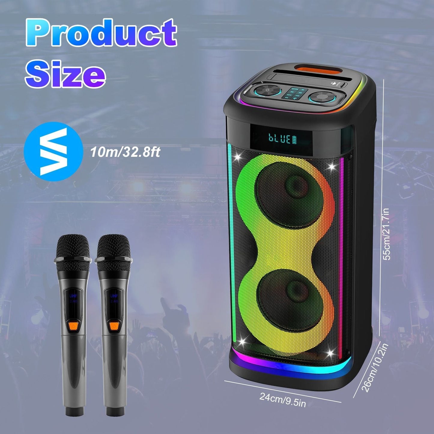 Portable Wireless Party Speaker with LED Light Wireless Mic Remote