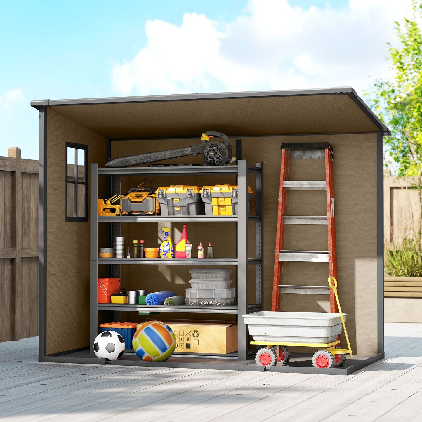 8' x 4' Plastic Outdoor Storage Shed with Floor, Window, Lockable
