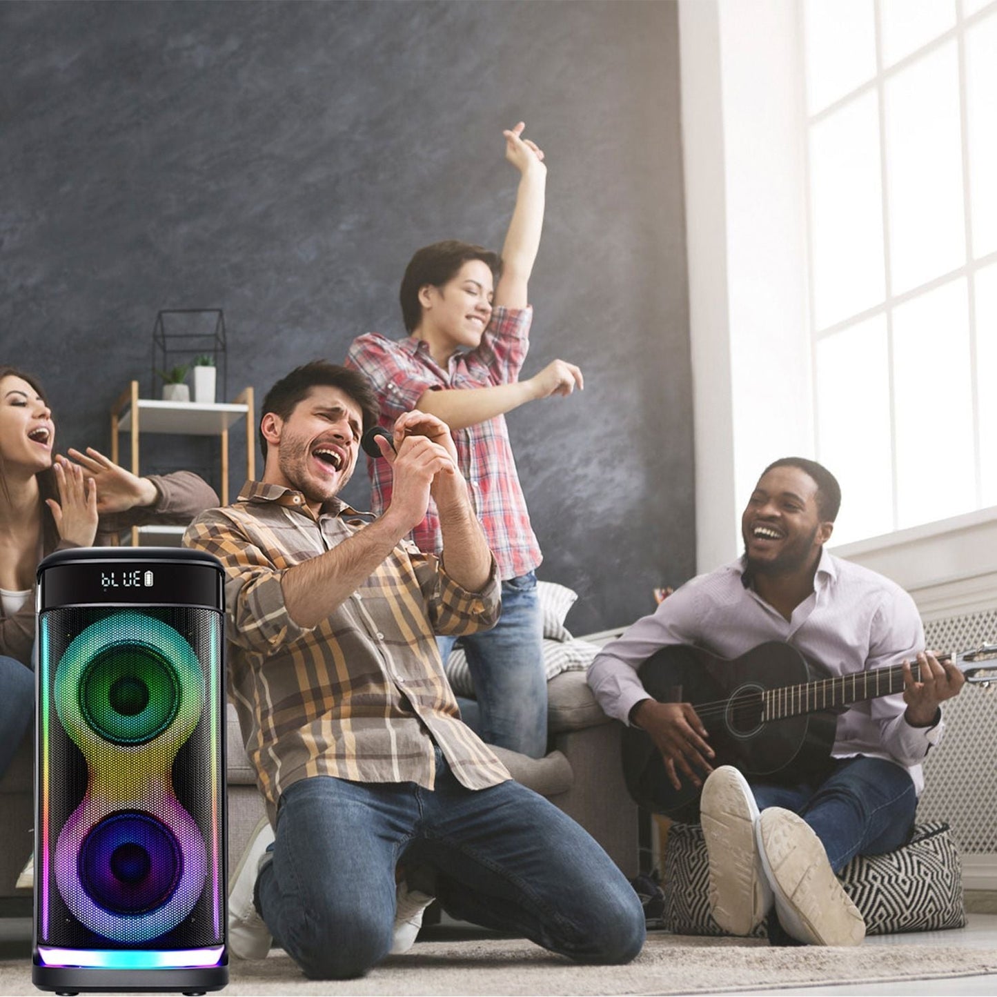 Portable Wireless Party Speaker with LED Light Wireless Mic Remote
