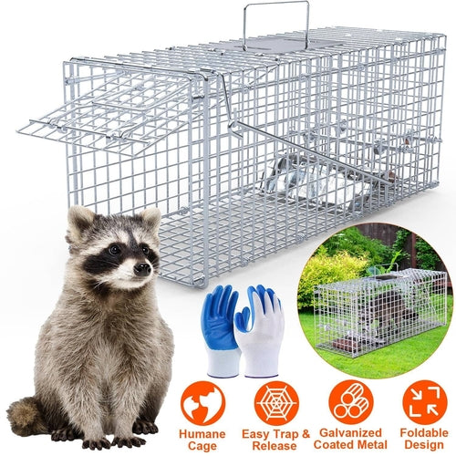 25.59Inch Live Humane Animal Trap Cage Heavy Duty Folding Catch And