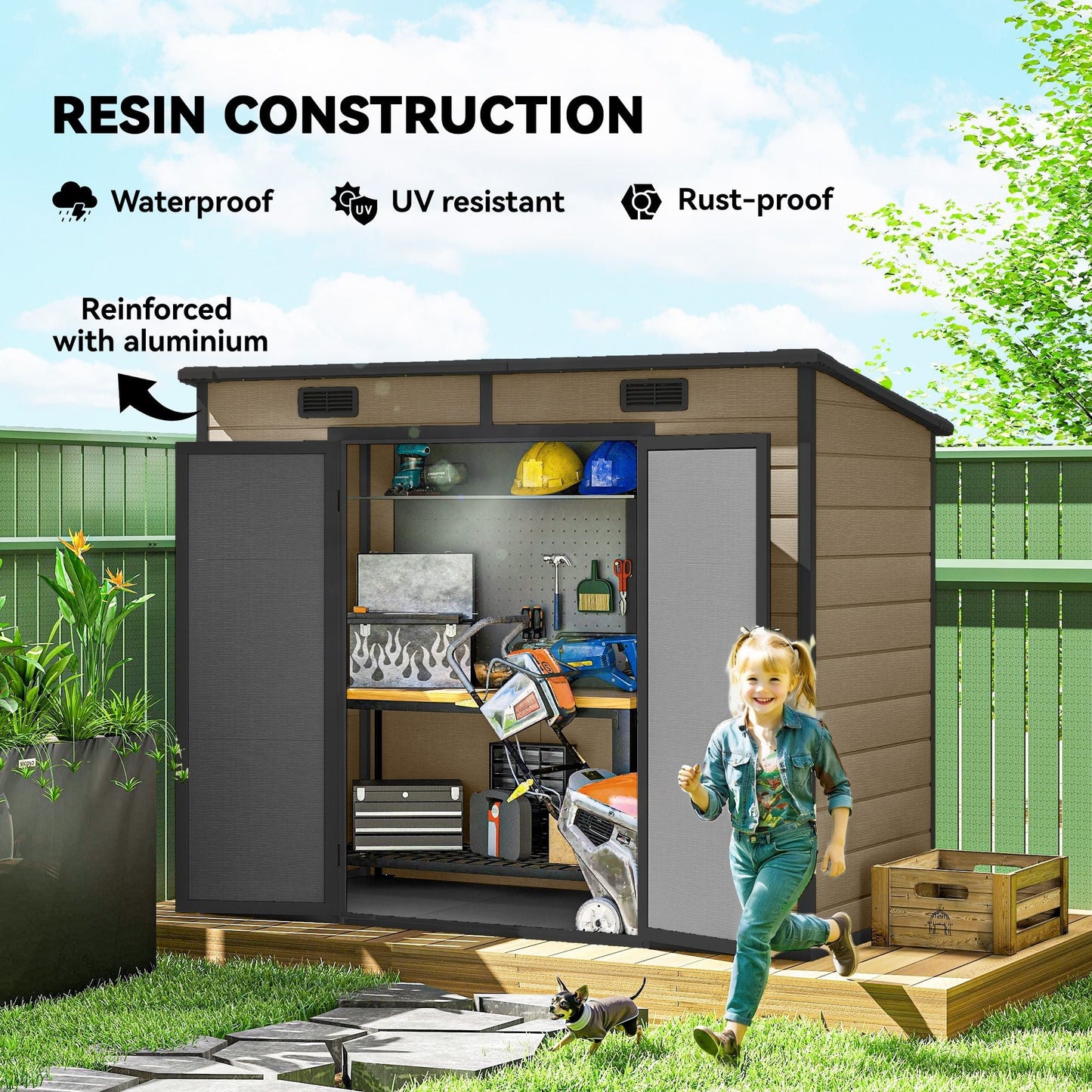 8' x 4' Plastic Outdoor Storage Shed with Floor, Window, Lockable