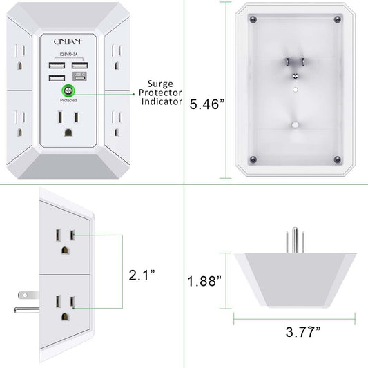 Wall Charger, Surge Protector, QINLIANF 5 Outlet Extender with 4 USB
