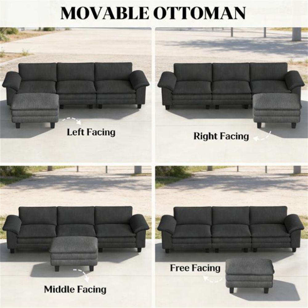 Segmented sofa, L-shaped sofa, living room sofa, dark gray