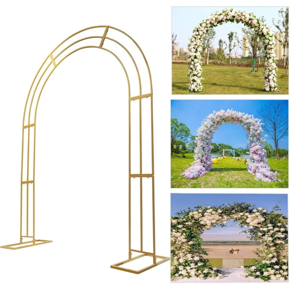8.53Ft Metal Wedding Garden Arch Trellis, Gold/White, Balloon Archway Decoration Stand with Sturdy Base - Indoor Outdoor Party C