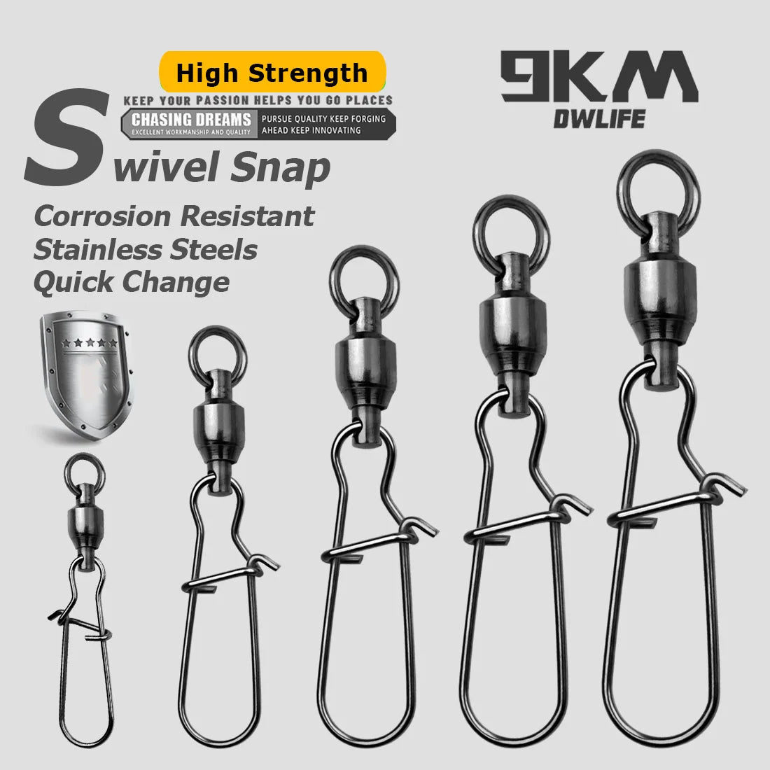 9KM 10PCS Ball Bearing Swivel Snap Duo-lock Snap Swivel Fishing Clip Swivel Line Connector Black Nickel for Saltwater Freshwater