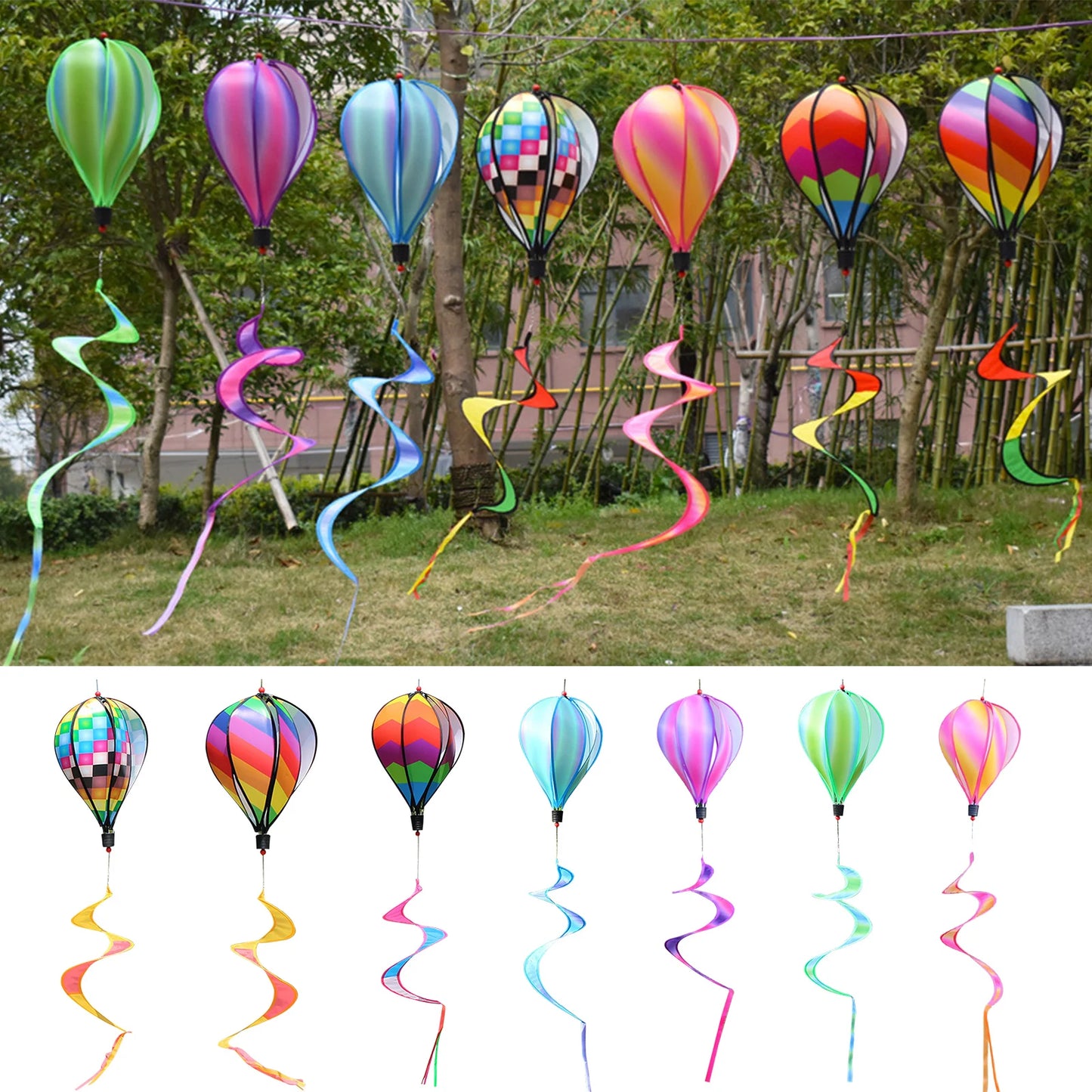 Wind Chimes Rainbow Hot Air Balloon Wind Spinner Rotating Sequin Windmill Wind Twister Hanging Decoration for Garden
