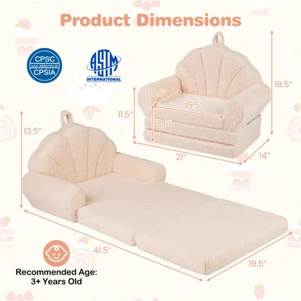 2-in-1 Flip Open Kids Sofa Lounger, Teddy Fleece Toddler Couch With