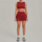 2 Piece Women Quick-Dry Sports Shorts Skirt Set O-Neck Long Sleeve Top Running Fitness Workout Athletic Tracksuit Sportswear