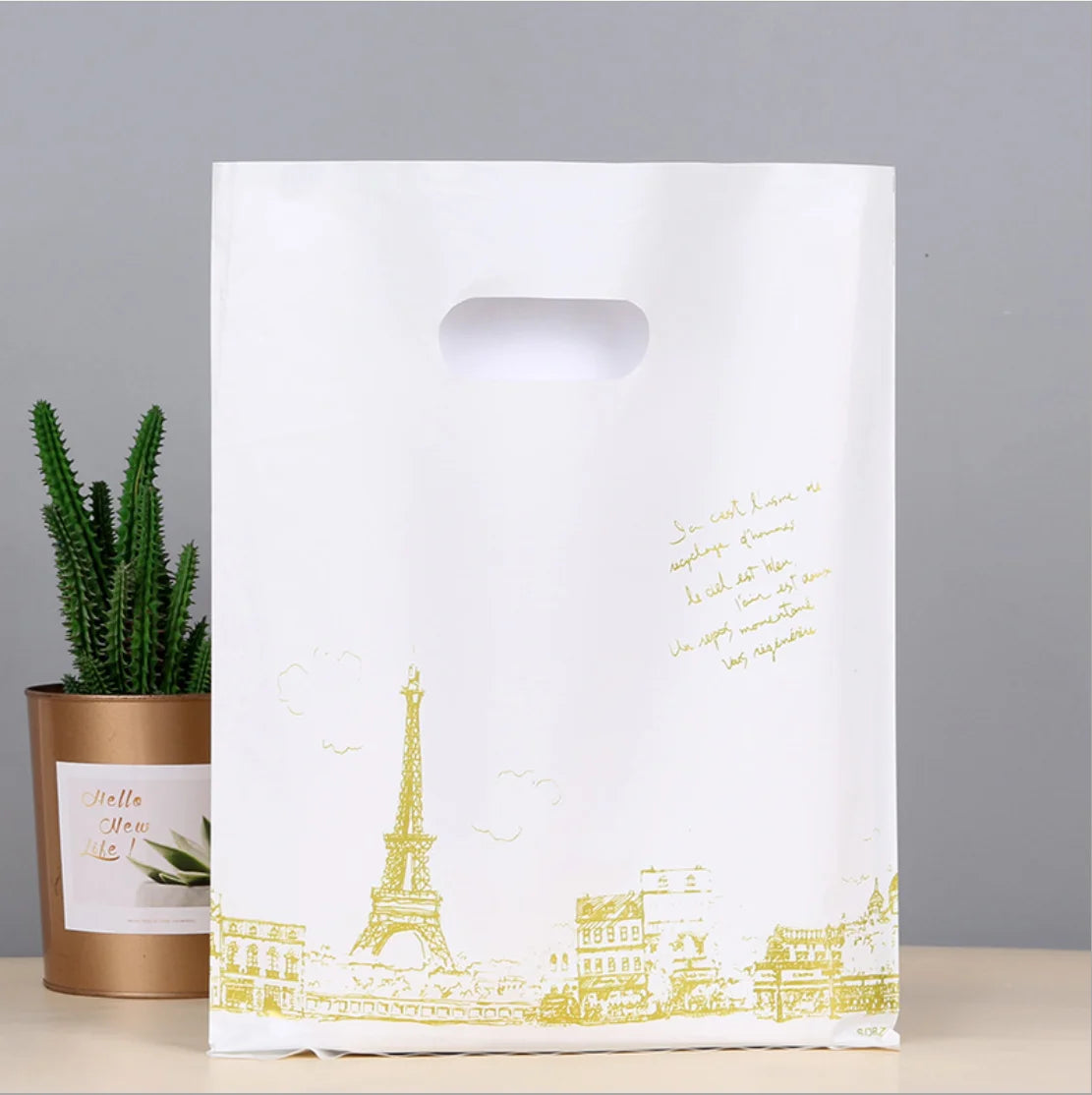 50pcs Multi Style Plastic Handle Bag 15*20cm Small Jewelry Packing Bag Party Favor Bags For Candy Cookie Gift Packaging Bag