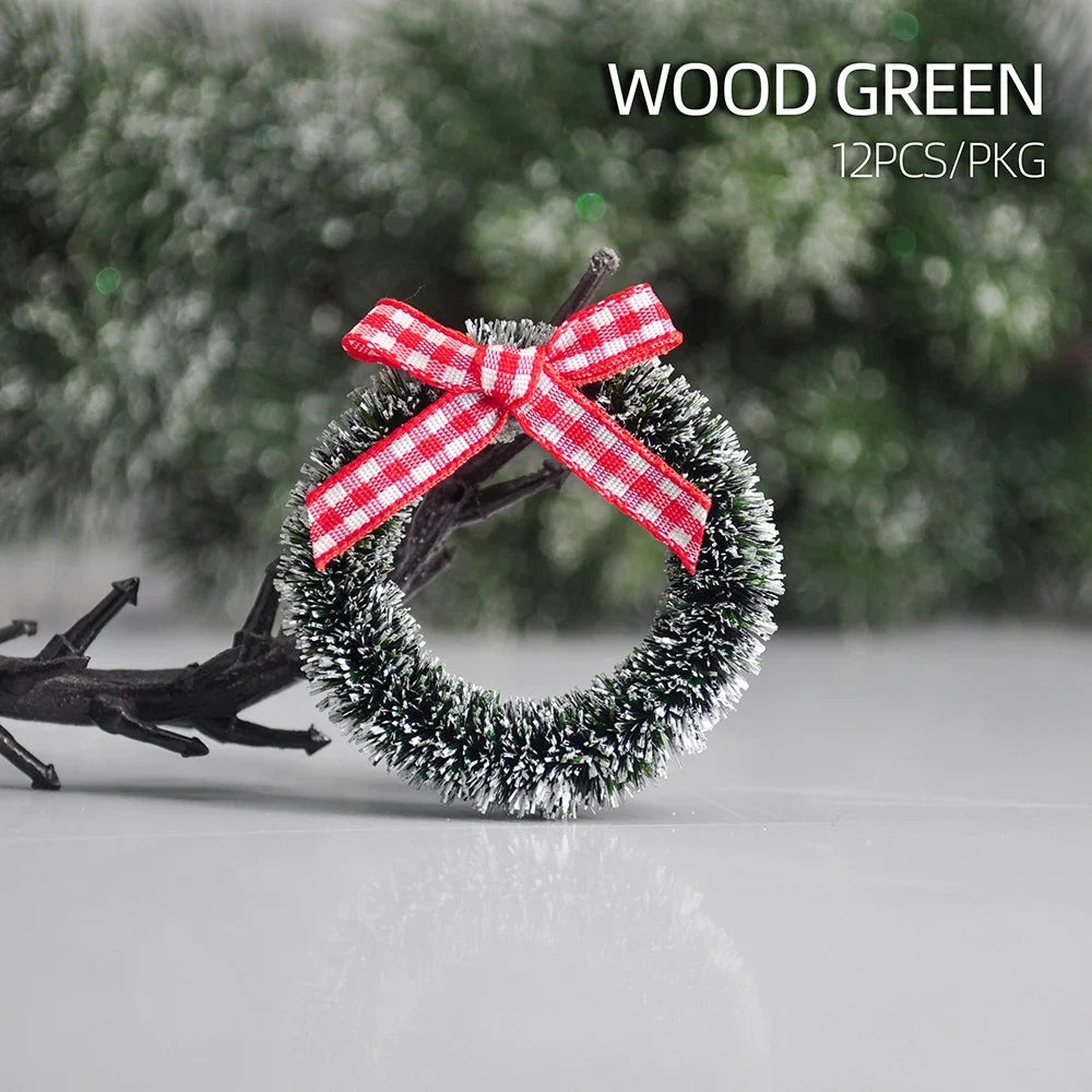 12pcs Christmas Mini Wreath for Front Door Handmade Simulation Garland Hanging Xmas Tree DIY Doll House Ornaments Party Supplies