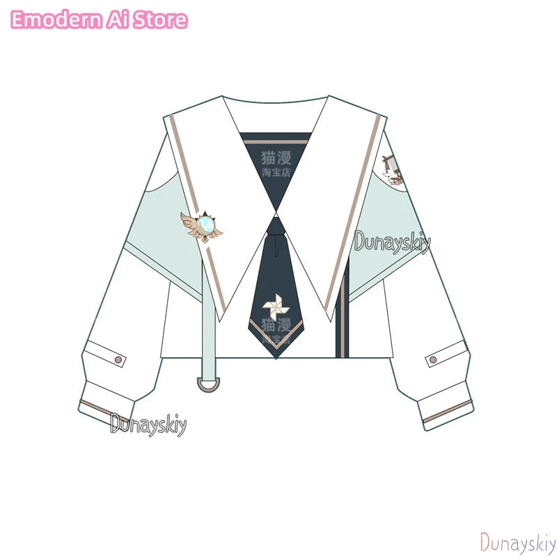 Anime Genshin Impact Cosplay Venti Women jiakei Dress Costumes Loose Jacket Coat Hoodie Short Sleeved Skirt Set Disguise Outfit