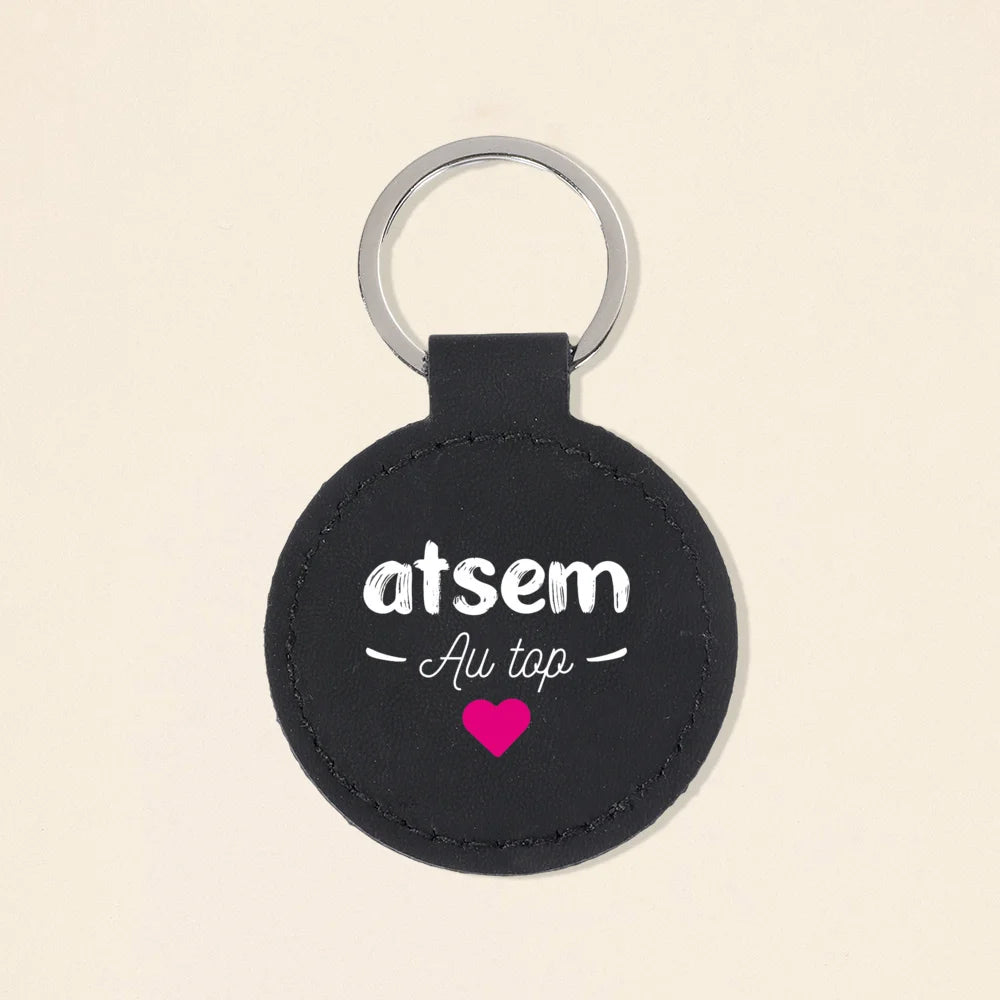 Super Atsem Maitre Maitresse Print Keychain Leather Circle Keyring Teacher Life Key Chain Teacher's Day Thanks Gift for Teacher