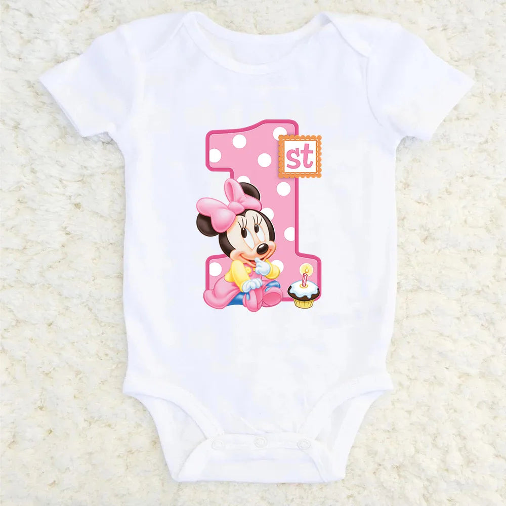 It's My 1st Birthday Mickey Minnie Baby Short-sleeved First Birthday Party Clothes 100% Cotton Baby Boys Girls Birthday Gift