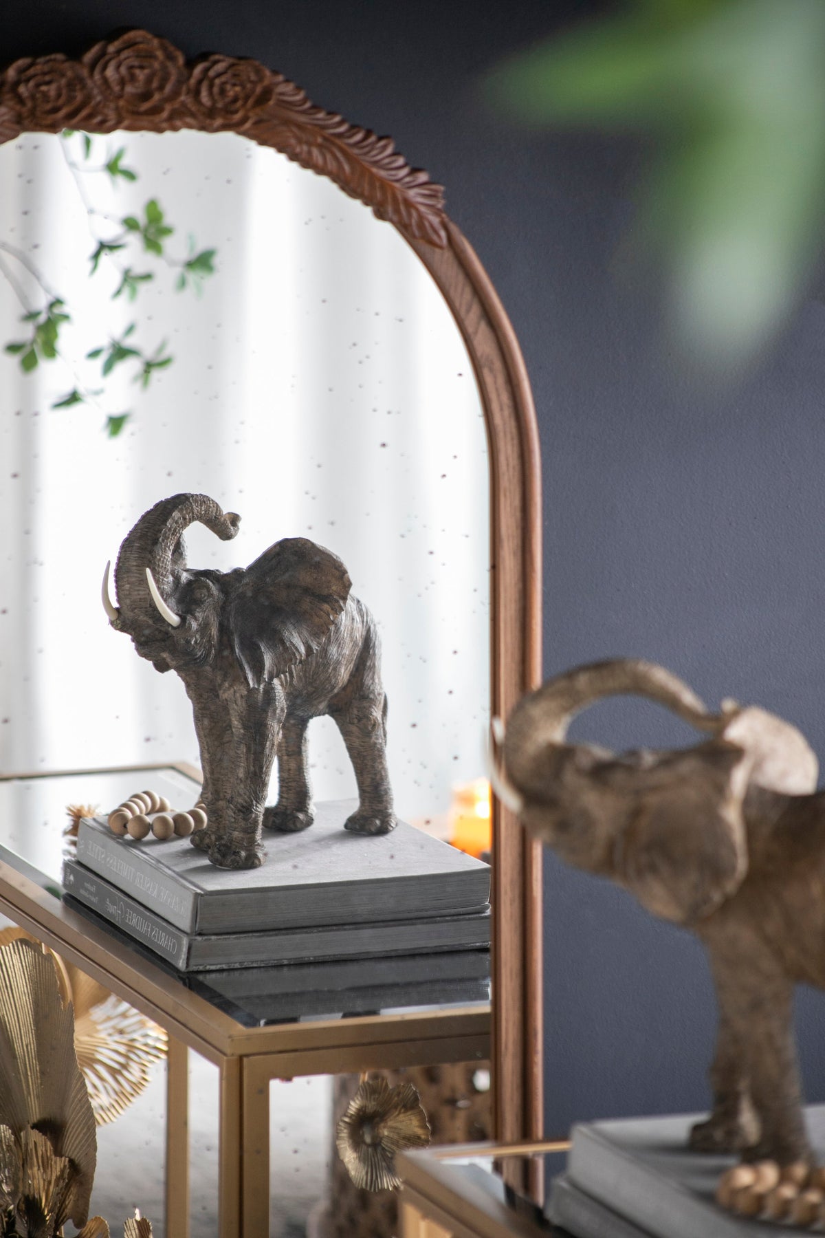 Hand-Carved Rose Arched Wall Mirror, Available in 2 Colors