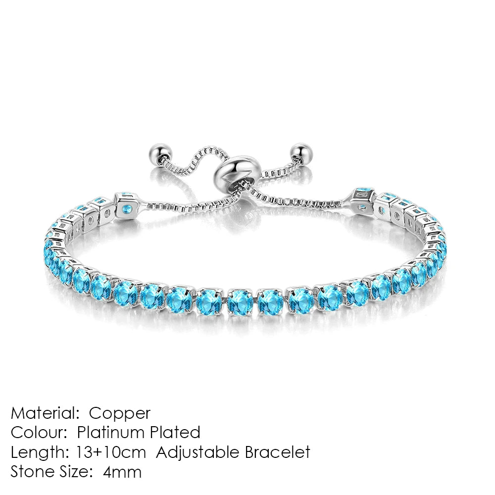 Adjustable Tennis Bracelet For Women Christmas Gift 4*4mm Rainbow Zircon Rose Gold Color Women's Bracelet Jewelry H056