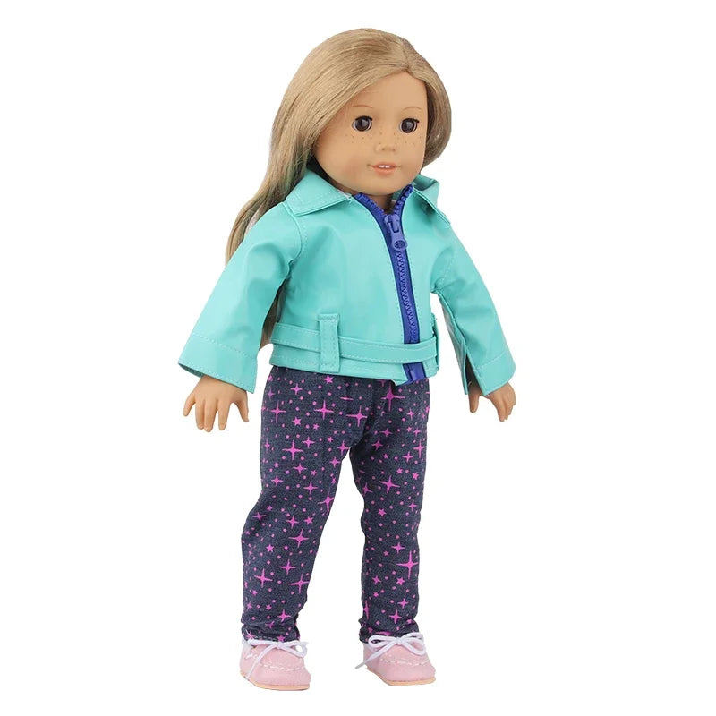 1 Set Leather Coat+T-shirt+Pants Doll Clothes Set For 17 Inch&43cm New Born Baby Doll Outfit For American 18 Inch Girl Dolls Toy