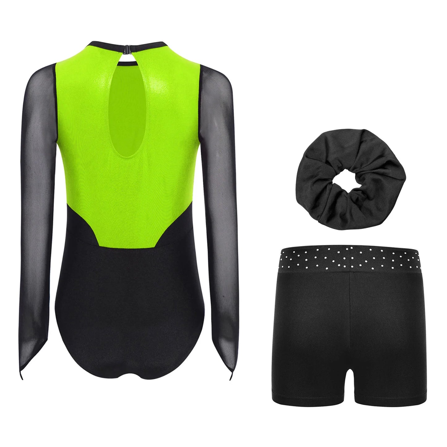 Kids Girls Ballet Gymnastics Sets Sports Tracksuit Figure Skating Dancewear Long Sleeves Rhinestones Leotard with Shorts Suit