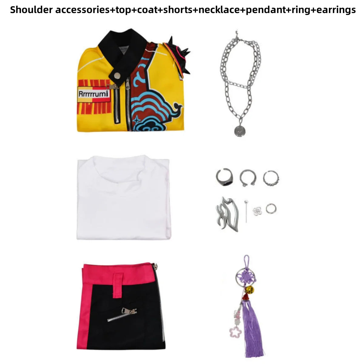 2025 New Anime Rumi Cosplay Costume Hunters Stage Clothing Yellow Coat Shorts Uniform Wig Woman Sexy Carnival Halloween Suit