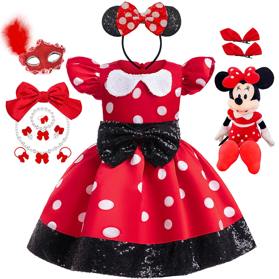 Disney Mickey Minnie Mouse Polka Dot Cosplay Baby Girls Boys Costume Kids Masquerade Clothes Children Halloween Carnival Dress
