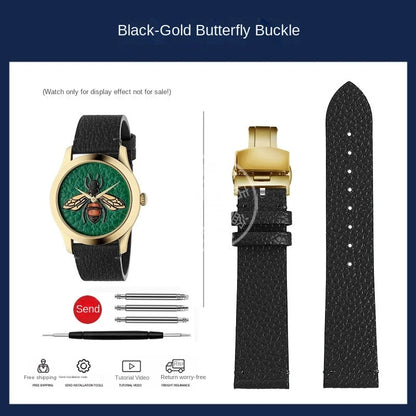 watch band For GUCCI YA1264065 Little Bee Embroidered Gucci Men's and Women's Green Genuine Lea/ther Watch Strap 20mm Bracelet