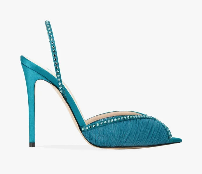 Crystal Peep Toe Ankle Buckle Strap Sandals Sexy Pointed Toe Oversize 46 Shallow New Arrials Fashion Women Modern Shoes