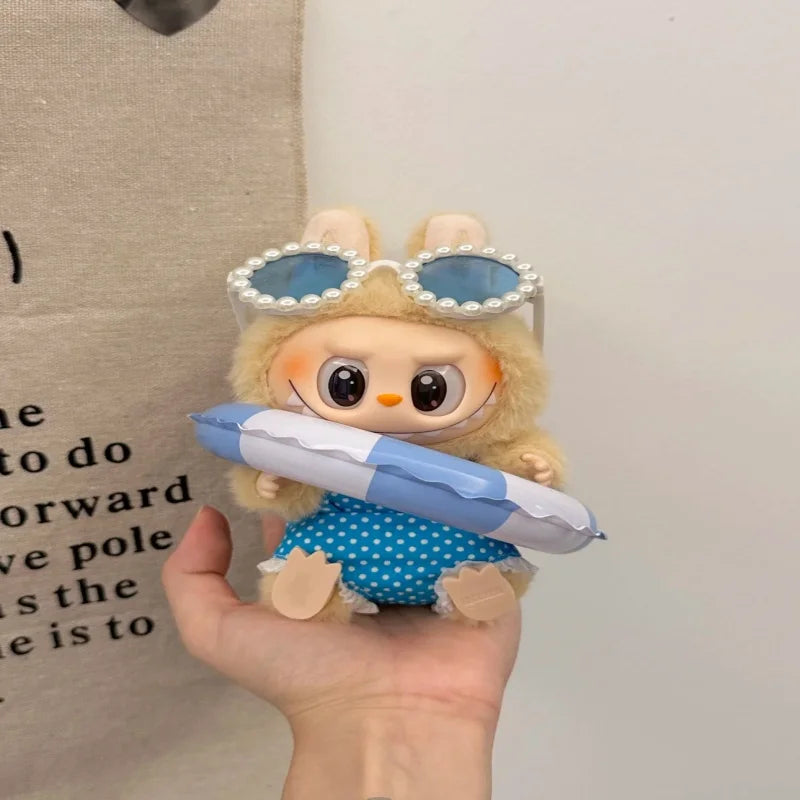 3 Piece Set Without Dolls For Labubu Vacation Set Swimsuit Swim Ring Glasses Baby Clothes Mini Labubu Specially Made Clothing