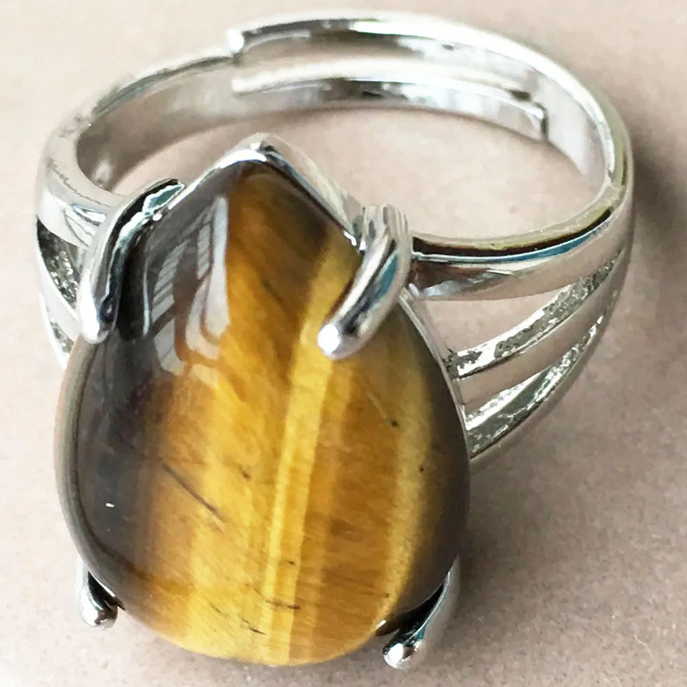 Crystal Tiger Eye Lapis Lazuli Aventurine Unakite Lava Carnelian Blue Sand Goldstone Howlite Water Drop Bead Art Ring  PWB903