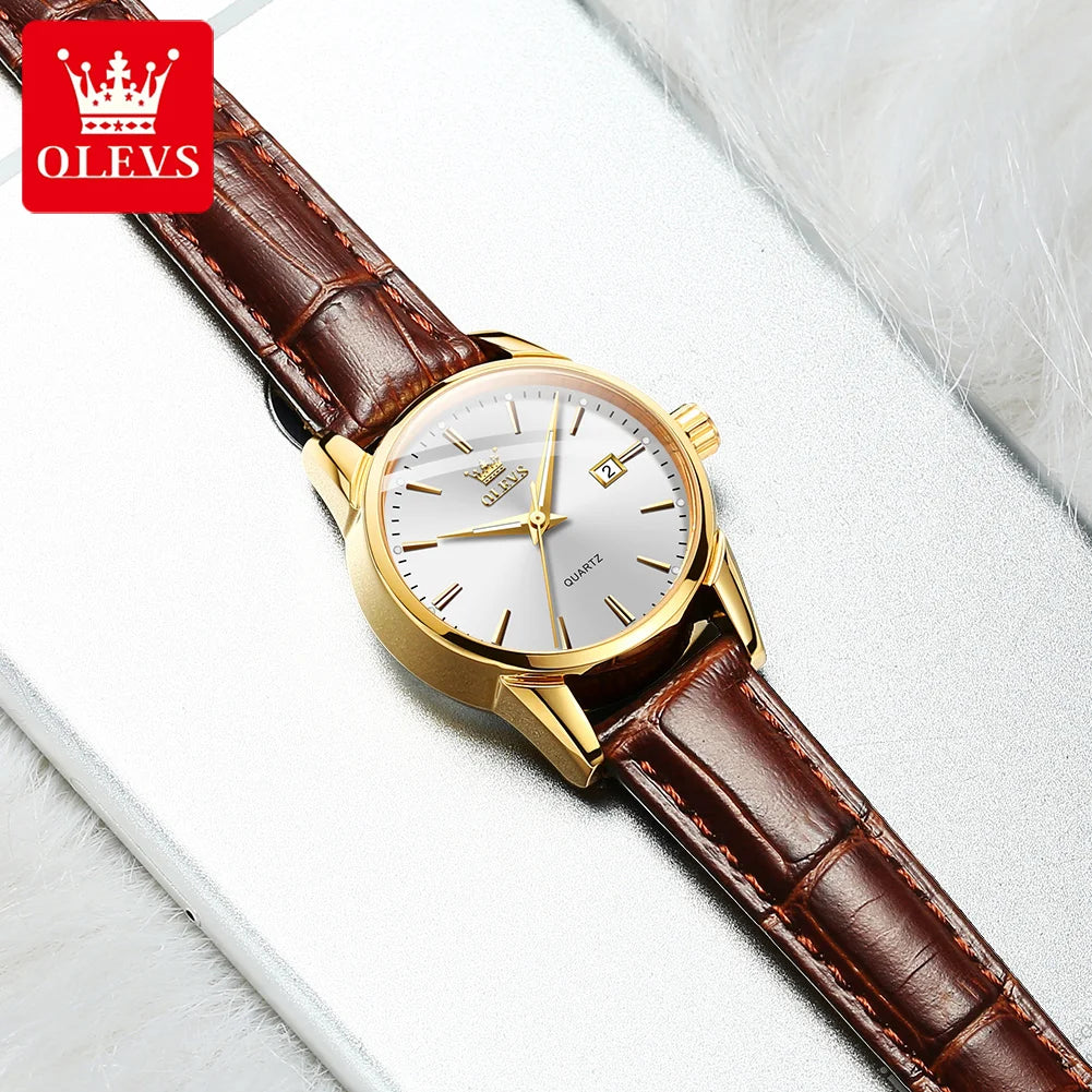 OLEVS Watch 6898 Women Watches Original Elegant Quartz Watch Waterproof Luminous Leather Strap Date Ladies Set Bracelet Watch