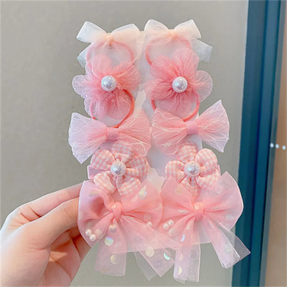 10Pcs/Set Chiffon Flower Hair Tie Girls Ponytail Elastic Hair Bands Kids Hair Accessories Children Hair Ties Baby Headwear