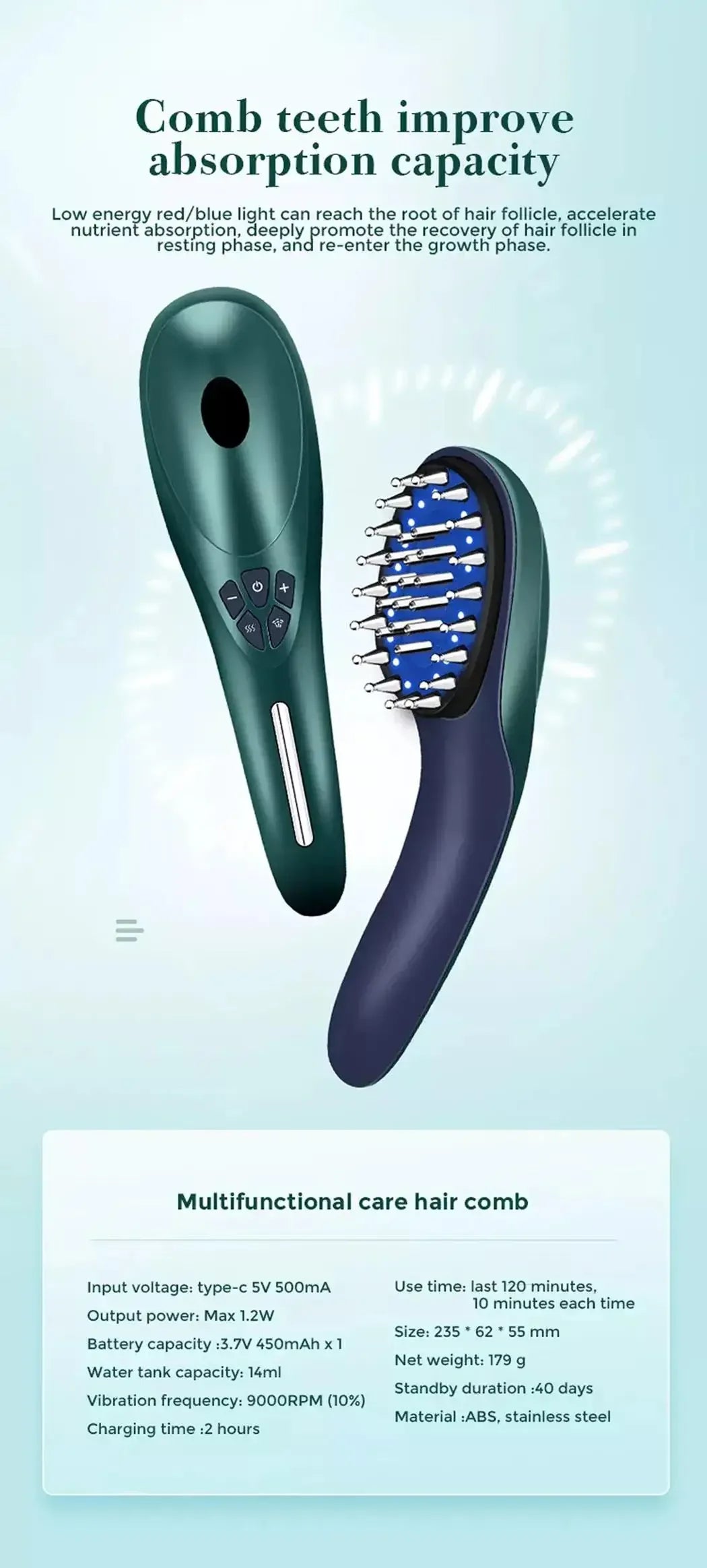 Home Personal Care Student Hair Comb Intelligent Vibration Massage Positive and Negative Ion Hair Care Instrument