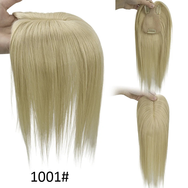 7x11cm Women Toupee Human Hair Wigs Straight Silk Base Women Topper Brazilian Real Natural Human Hair System Clip in Hairpiece