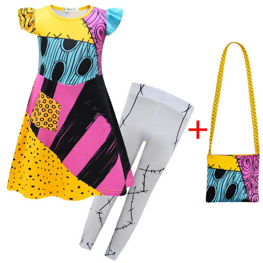 Cosplay Anime Kids Dress Girls Nightmare Before Christmas Clothing Sally Cosplay Costume Baby Children Ruffle Tracksuit Bir 72th