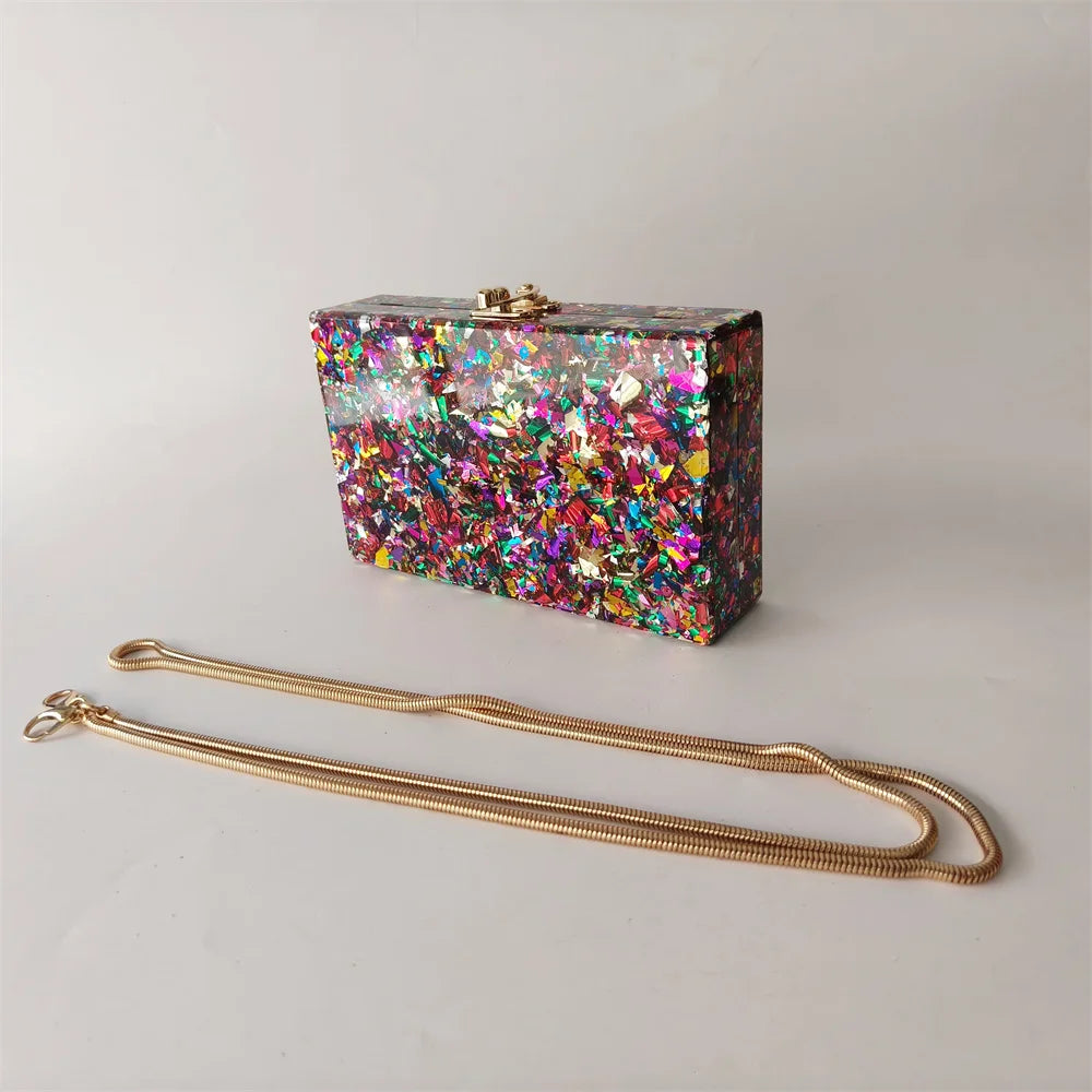 Colorful Big Glitter Acrylic Bag Handle Summer Party Wedding Evening Bride Gift Lady Handbag And Purse Mini Small Female Flap