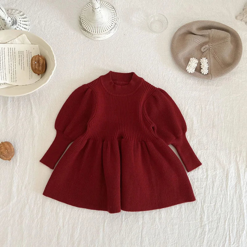 0-4Y Autumn Botique Vintage Style Puff Sleeve Kids Baby Girl Clothes Dresses Draped Princess Dress for Girls
