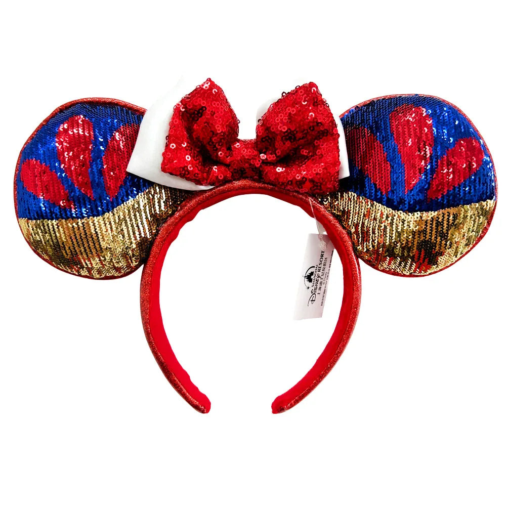 Disney Princess Mickey Mouse Headband Mickey Ear Rapunzel Snow White Sequin Bow Hair Hoop Gift Girl Accessories Christmas Gift