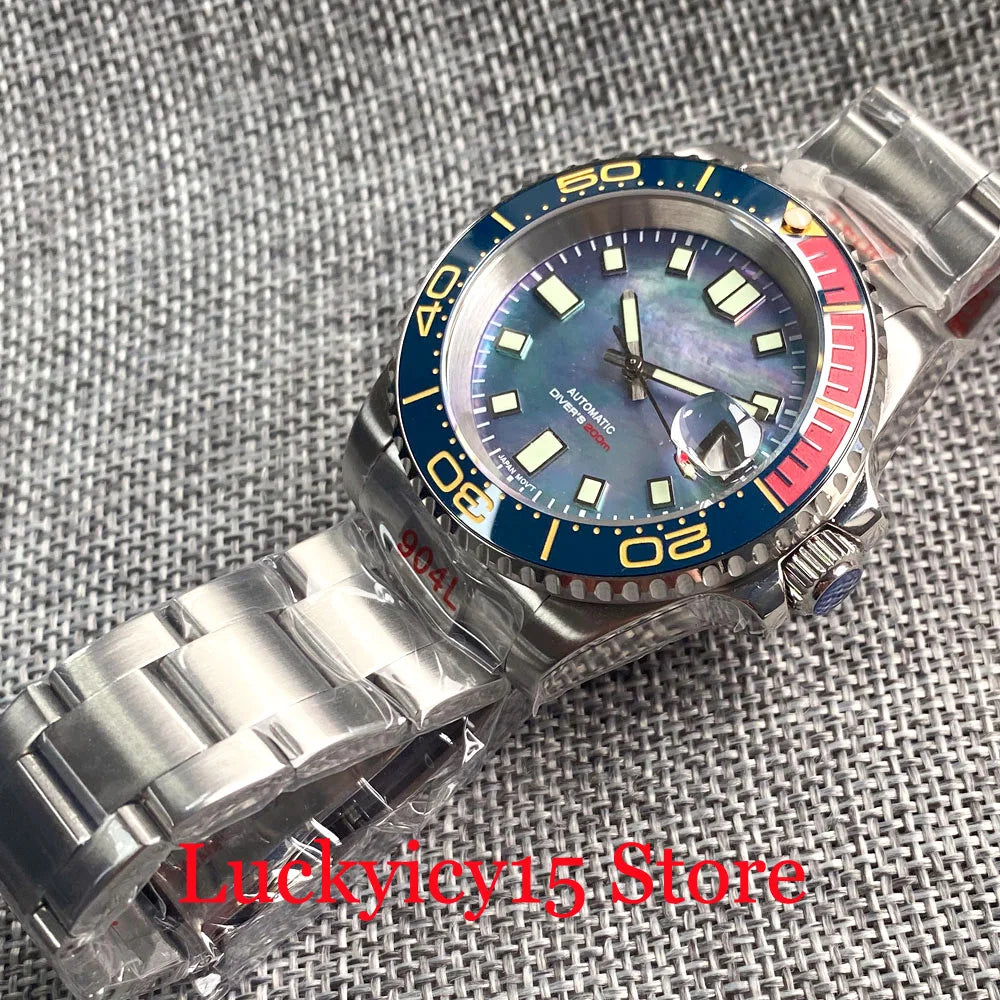 Customized NH35A Automatic Mechanical Watch Men Black Mother of Pearl Dial Luminous 200mWaterproof 40MM Brushed Case Date Cyclop