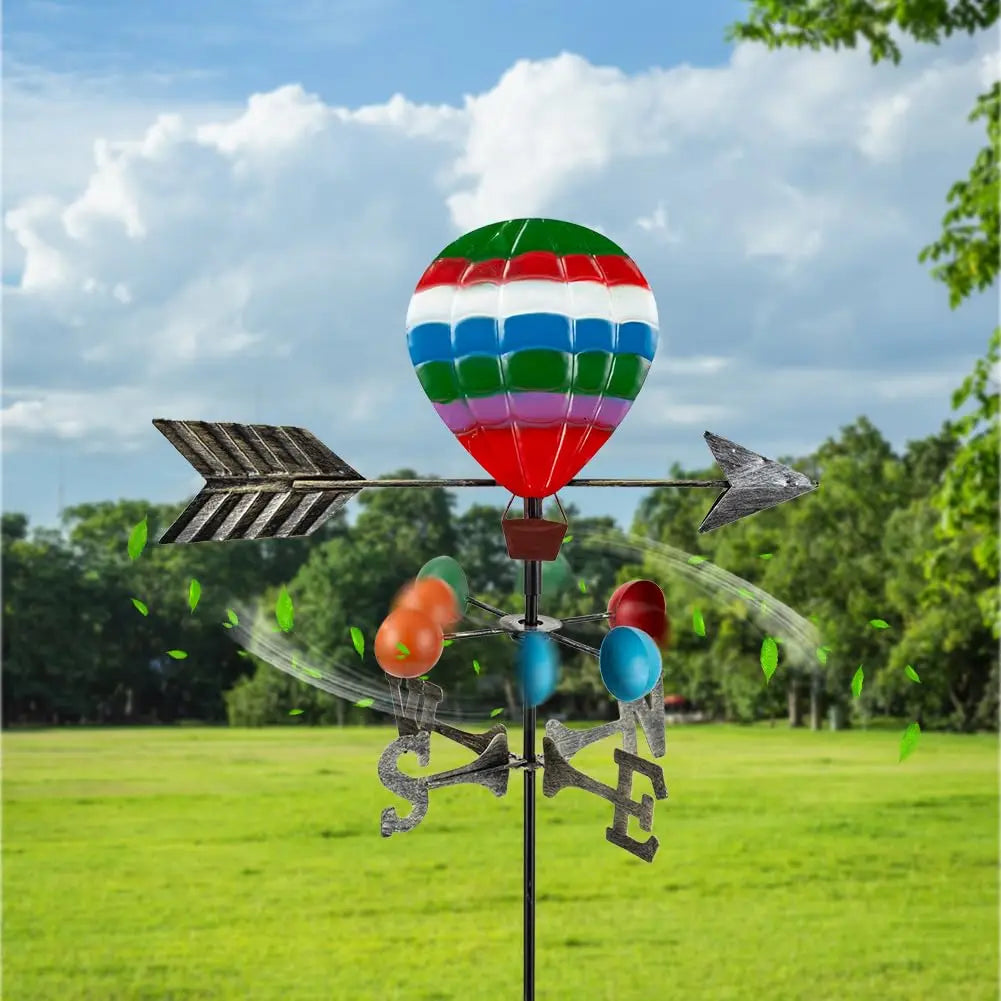 Weather Vane Hot Air Balloon Weathervane Decorative Wind Spinners Colorful Metal Yard Art Weather Stakes for Yard