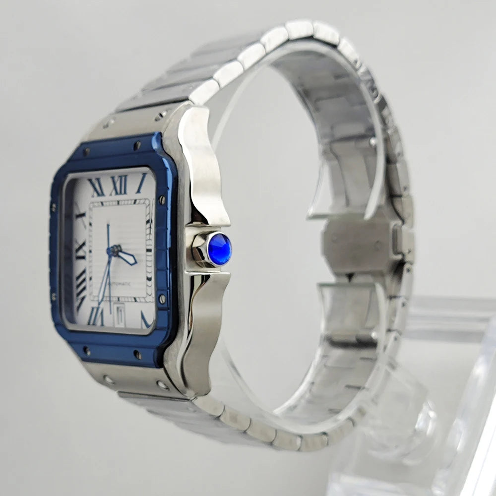 Santos series square watch automatic mechanical Roman numerals with date window men's fashion watch stainless steel watch