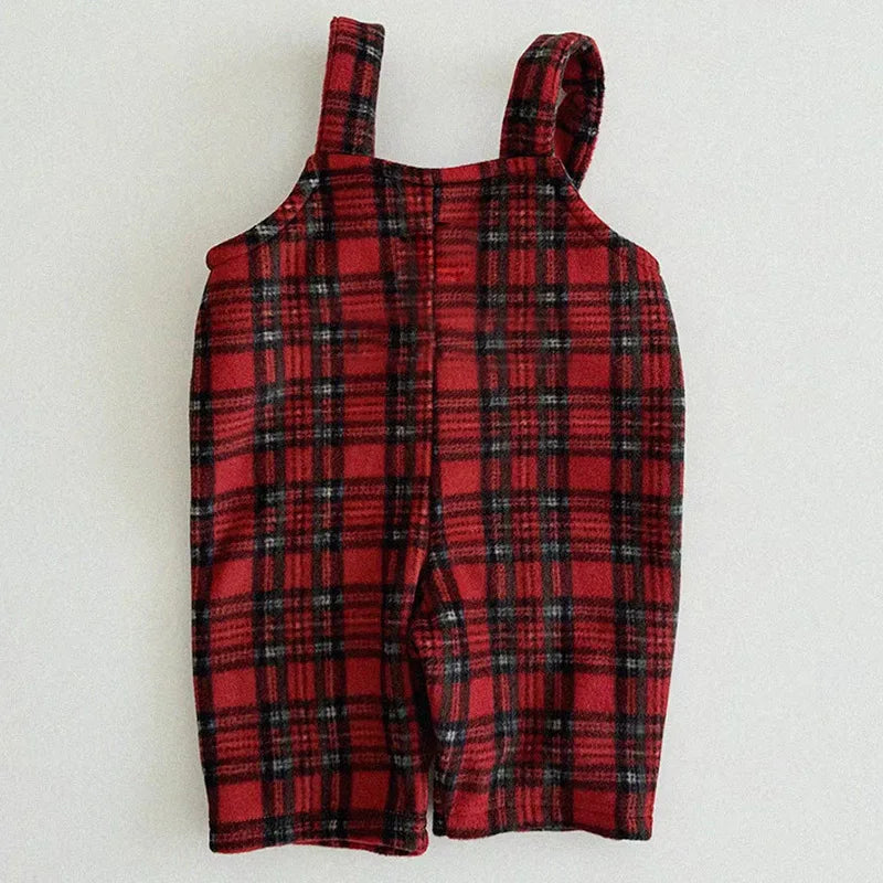 2025 Winter New Girls Plus Velvet Thick Overalls Children Warm Jumpsuit Kids Boys Strap Trousers Baby Girl Christmas Clothes