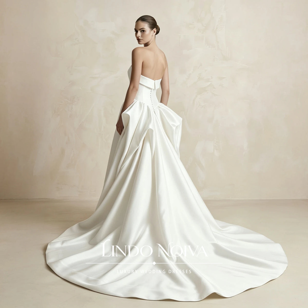 LINDO NOIVA Strapless Satin Wedding Dress 3D Origami Big Bow A‑Line Bridal Gowns Minimalist Luxury Vestidos De Novia Customized
