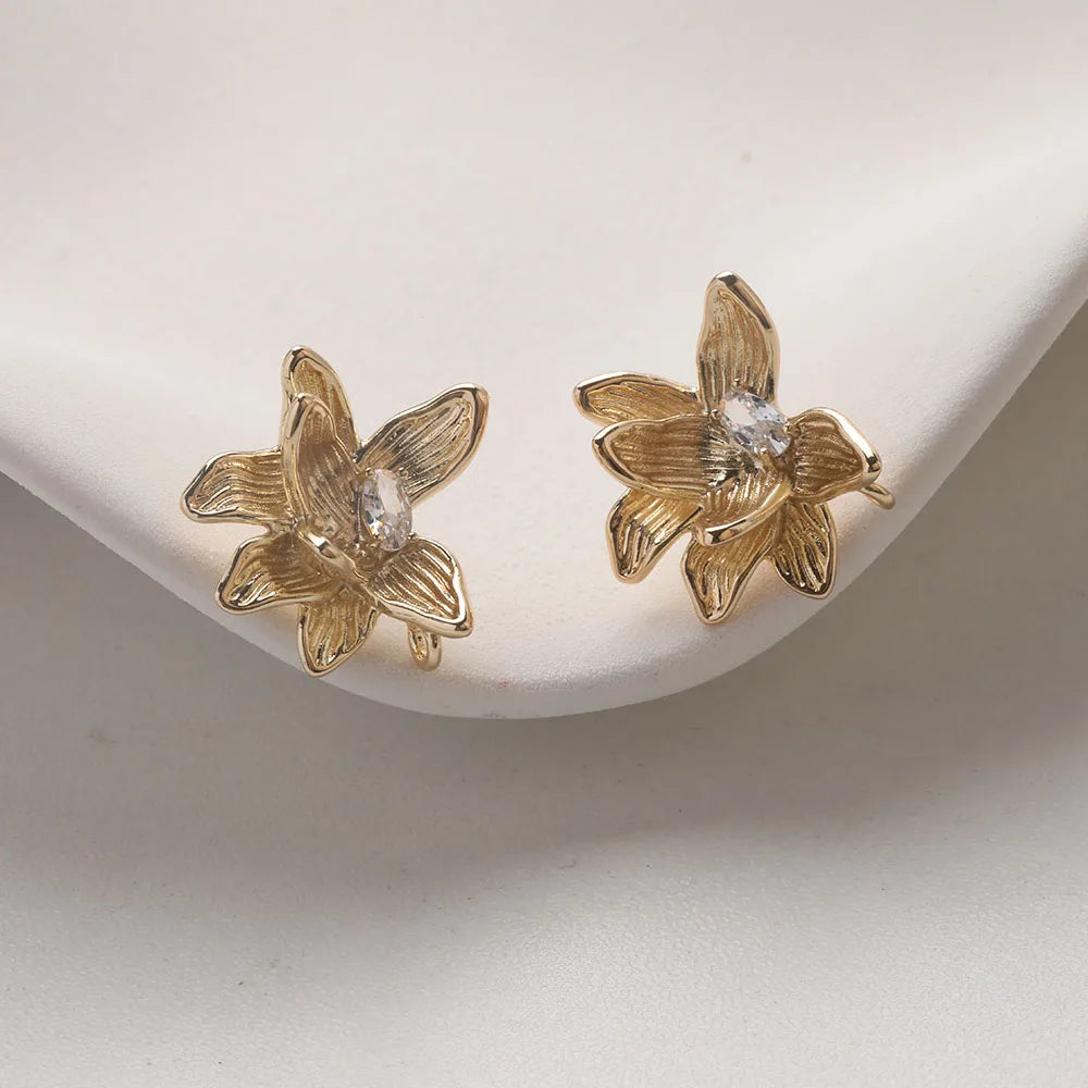 4PCS Dainty Flower Ear Studs Earrings for Jewelry Making Supplies DIY Hand Made Brass 14k Gold Plated 20*20.5mm Accessories