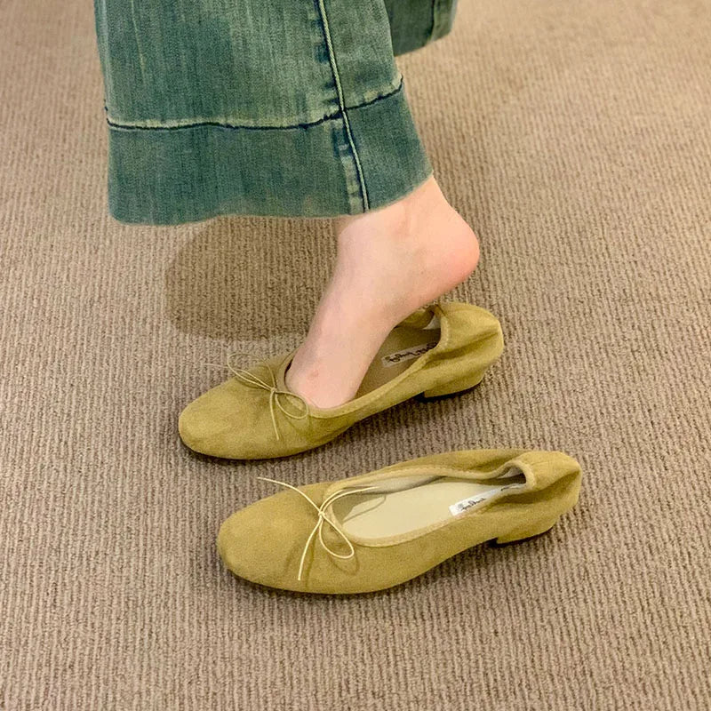 Fashion Butterfly-Knot Ladies Slip On Heeled Pumps Shoes Female Shallow Footwear Low Heel Women Ballet Flats Shoes 2025 New