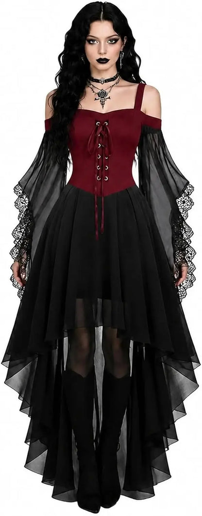 Costumes Witch Dress Women 2026 Halloween Woman Adults Medieval Vampire Butterfly Sleeve Mesh Gothic Outfits Carnival Dress Up