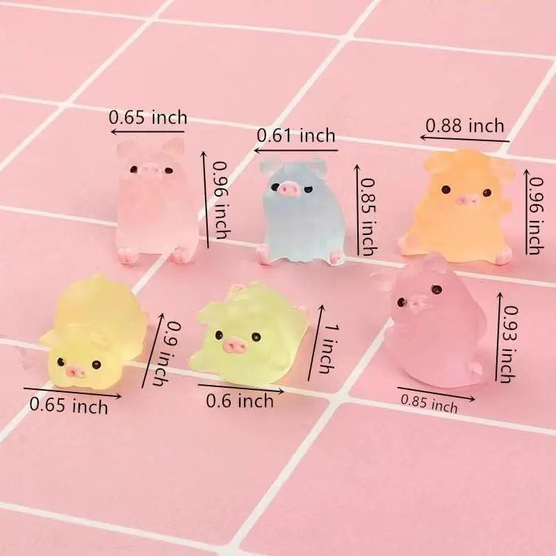 6Pc/set Mini Resin Glow Pig Mini Portrait Mini Fairy Garden Landscape Aquarium Decorative Pot DIY Christma Birthday Party Decor