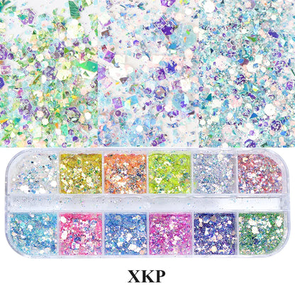 Mirror Iridescent Mixed Hexagon Nail Glitter Sequins Holographic Spangles Flakes Nail Art Powder Gel Polish Manicure Accessories