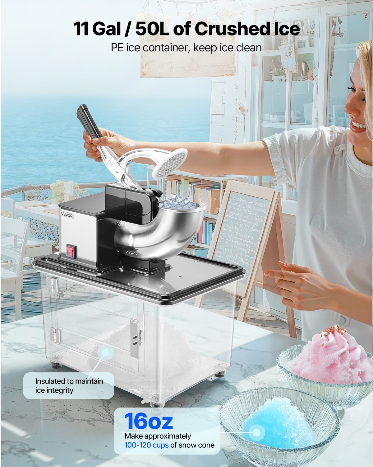 Commercial Ice Crusher 661LBS/H Electric Snow Cone Maker Shaved Ice