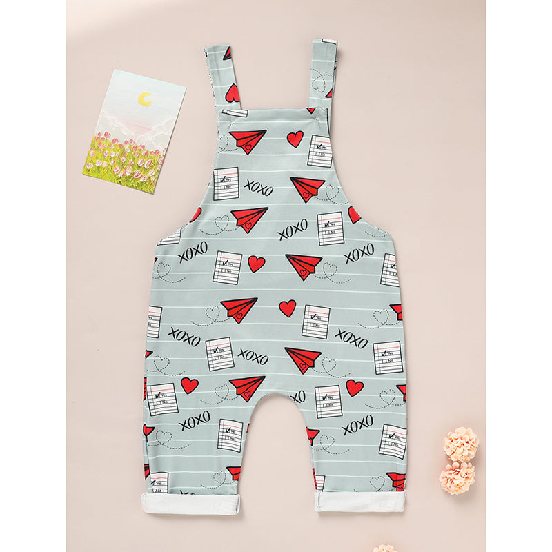 Baby Boy Girl's Casual Heart Pattern Jumpsuit, Paper Airplane Heart