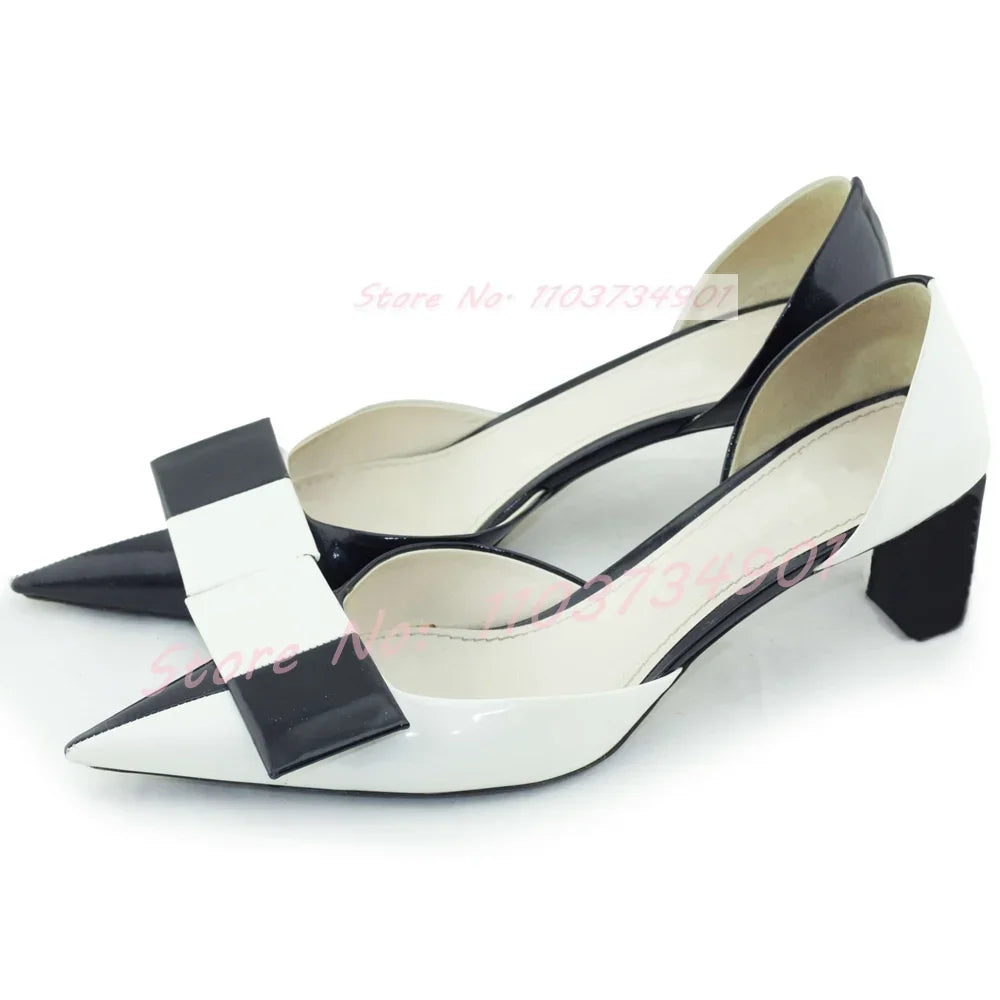 White Mixed Colors Slip-On Sandals Women Fashion Sexy Pointy Toe Chunky Heeled Shoes Ladies Patent Leather Big Size Sandals